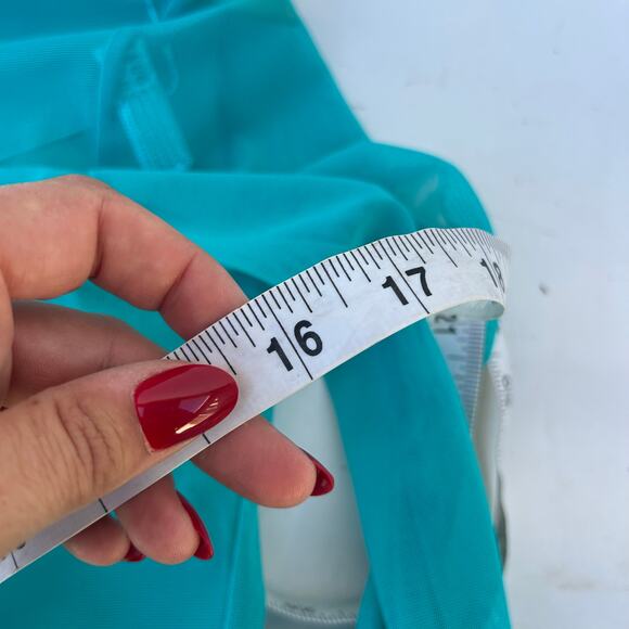 Amir Taghi Sheer Mesh Long Sleeve Top Teal Mock Neck Turquoise Medium Shirt - Picture 9 of 9